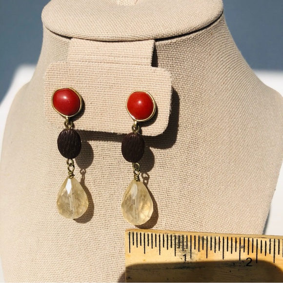 LIA SOPHIA Boho Cayenne Dangle Red Brown Translucent Glass Resin Bead Earrings - Picture 5 of 9